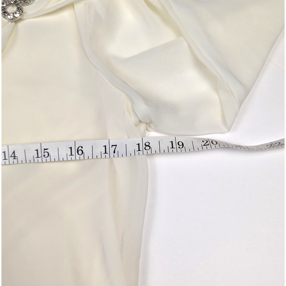 MSK Blouse Off-Shoulder Chiffon Top Cream Silver Tone Flower Brooch Womens Large - Picture 11 of 12